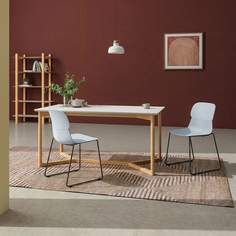 Modern Minimalist PP Dining Chair With Ergonomic Curved Back &amp; Steel Legs - Textured Side Chair For Dining Room, Kitchen &amp; Home Office
