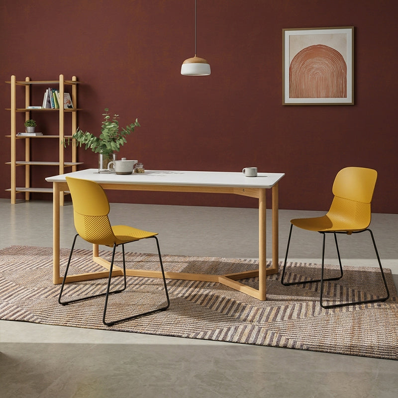 Modern Minimalist PP Dining Chair With Ergonomic Curved Back &amp; Steel Legs - Textured Side Chair For Dining Room, Kitchen &amp; Home Office