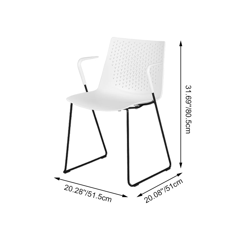 Modern Minimalist PP Office Chair With Armrests &amp; Breathable Perforated Back - Steel Frame Dining Chair For Home Office &amp; Dining Room