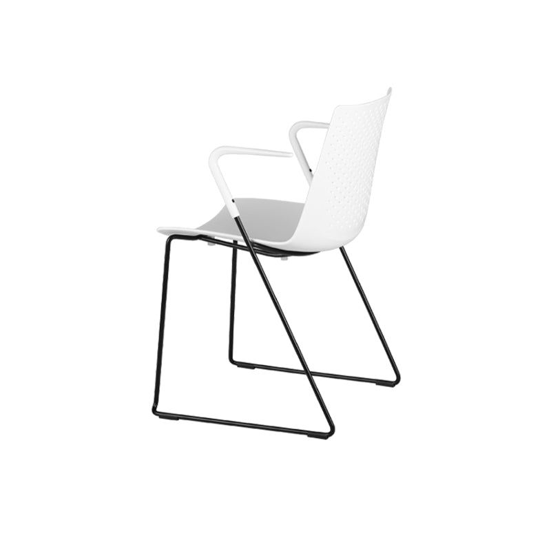 Modern Minimalist PP Office Chair With Armrests &amp; Breathable Perforated Back - Steel Frame Dining Chair For Home Office &amp; Dining Room