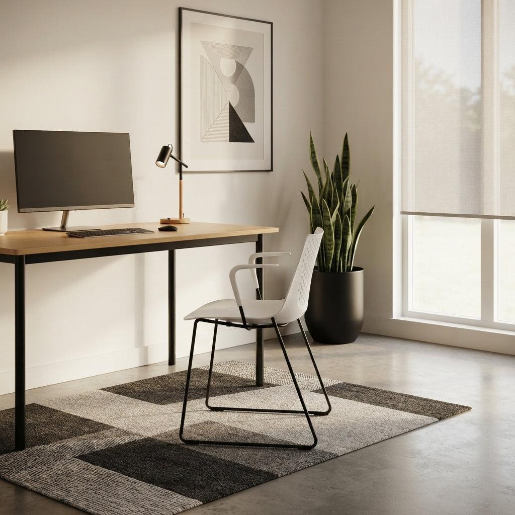 Modern Minimalist PP Office Chair With Armrests &amp; Breathable Perforated Back - Steel Frame Dining Chair For Home Office &amp; Dining Room