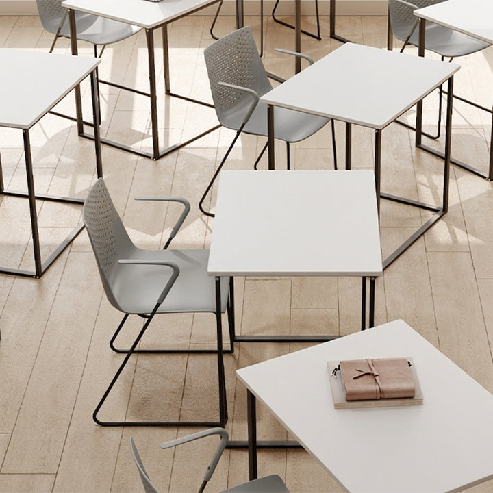 Modern Minimalist PP Office Chair With Armrests &amp; Breathable Perforated Back - Steel Frame Dining Chair For Home Office &amp; Dining Room