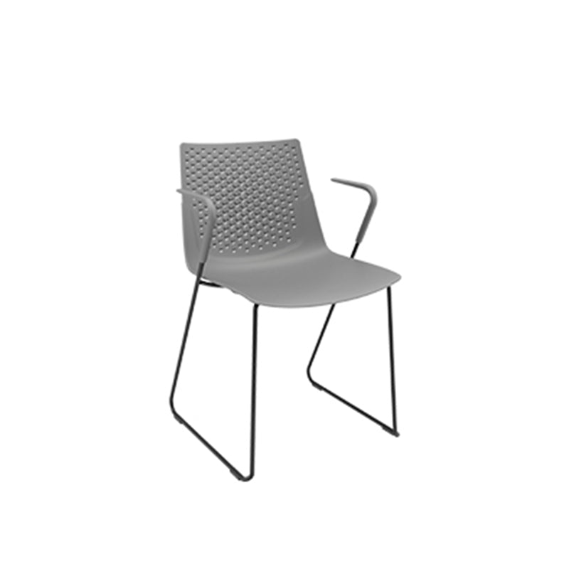 Modern Minimalist PP Office Chair With Armrests &amp; Breathable Perforated Back - Steel Frame Dining Chair For Home Office &amp; Dining Room