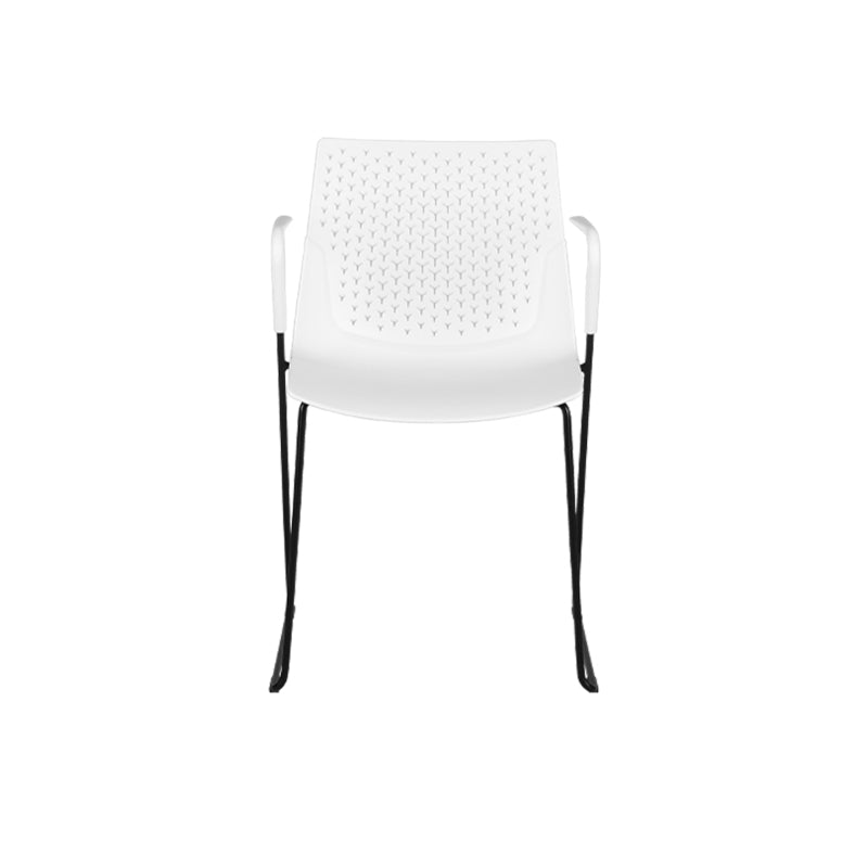 Modern Minimalist PP Office Chair With Armrests &amp; Breathable Perforated Back - Steel Frame Dining Chair For Home Office &amp; Dining Room