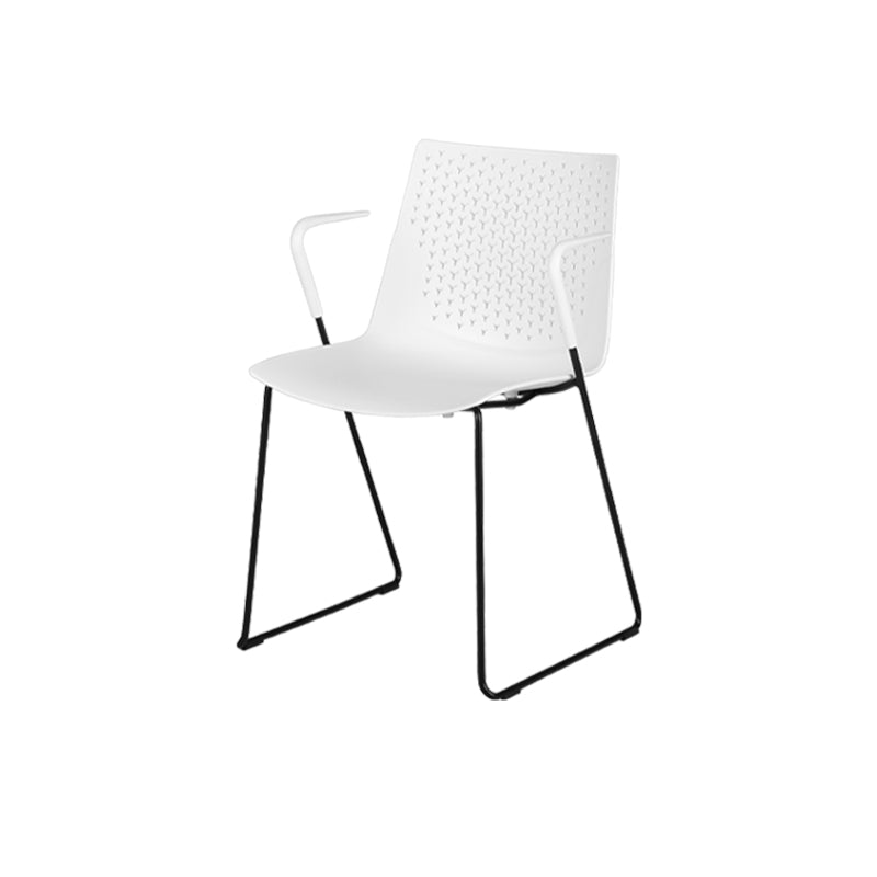 Modern Minimalist PP Office Chair With Armrests &amp; Breathable Perforated Back - Steel Frame Dining Chair For Home Office &amp; Dining Room