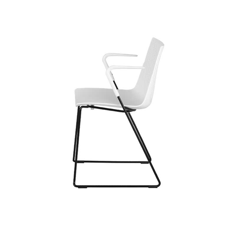Modern Minimalist PP Office Chair With Armrests &amp; Breathable Perforated Back - Steel Frame Dining Chair For Home Office &amp; Dining Room