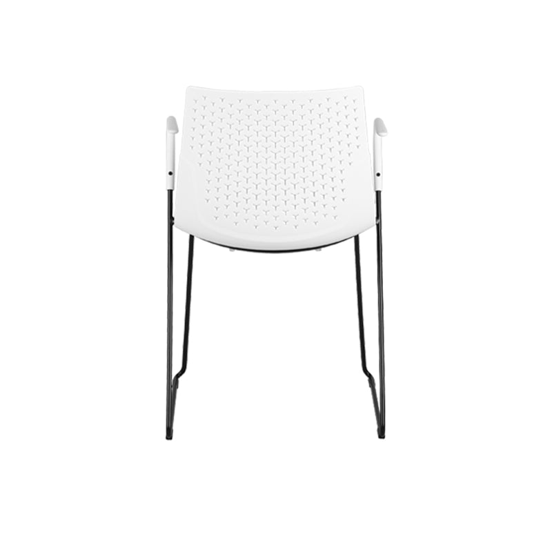 Modern Minimalist PP Office Chair With Armrests &amp; Breathable Perforated Back - Steel Frame Dining Chair For Home Office &amp; Dining Room