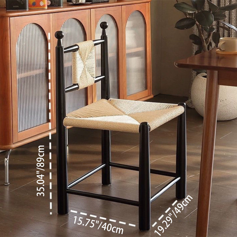 Contemporary Scandinavian Rectangular Kraft Paper Weaving Solid Wood Bistro Dining Chair With Backrest &amp; Footrest For Dining Room