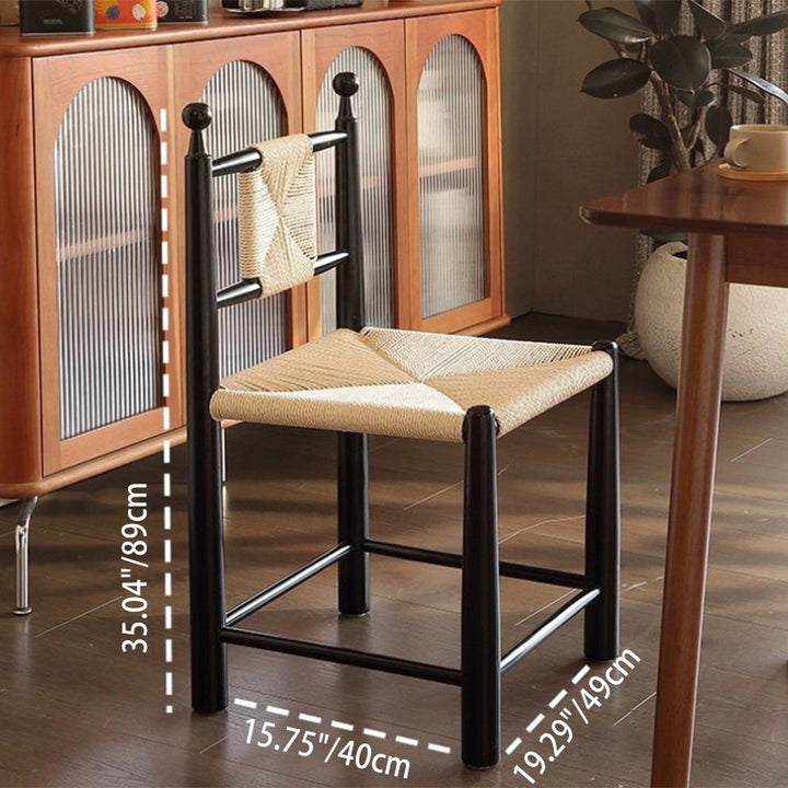 Contemporary Scandinavian Rectangular Kraft Paper Weaving Solid Wood Bistro Dining Chair With Backrest & Footrest For Dining Room