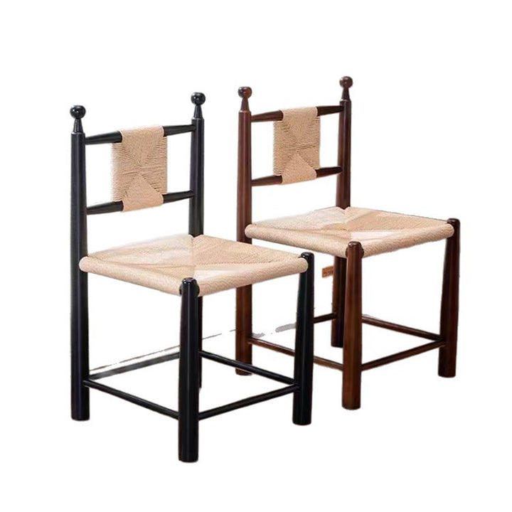 Contemporary Scandinavian Rectangular Kraft Paper Weaving Solid Wood Bistro Dining Chair With Backrest &amp; Footrest For Dining Room