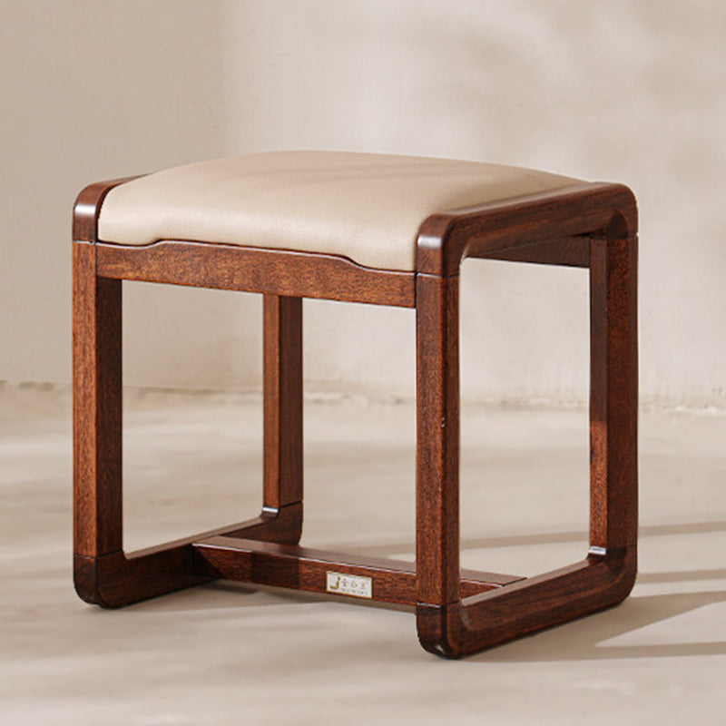 Modern Minimalist Solid Wood Vanity Stool With Faux Leather Cushion For Bedroom &amp; Dressing Area