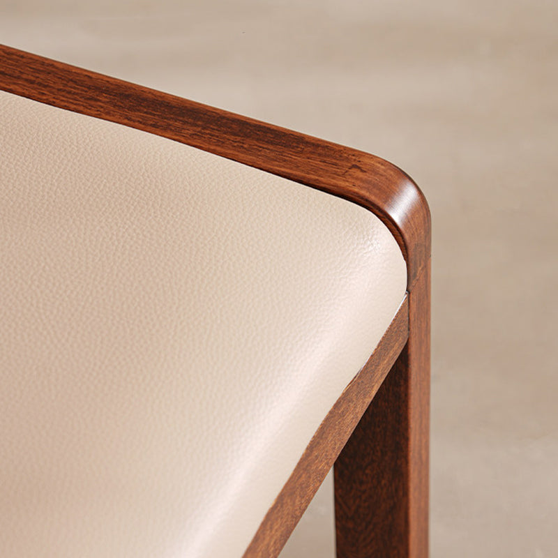 Modern Minimalist Solid Wood Vanity Stool With Faux Leather Cushion For Bedroom &amp; Dressing Area