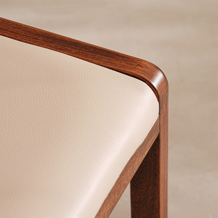 Modern Minimalist Solid Wood Vanity Stool With Faux Leather Cushion For Bedroom &amp; Dressing Area