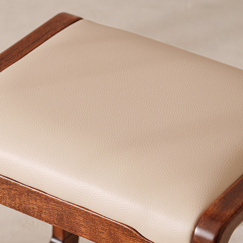 Modern Minimalist Solid Wood Vanity Stool With Faux Leather Cushion For Bedroom &amp; Dressing Area