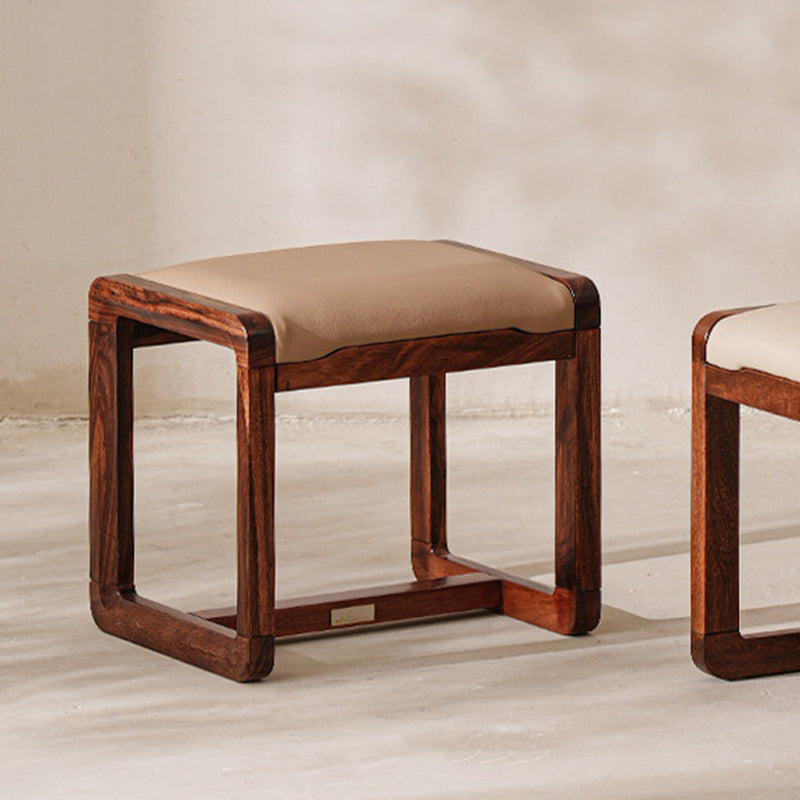 Modern Minimalist Solid Wood Vanity Stool With Faux Leather Cushion For Bedroom &amp; Dressing Area