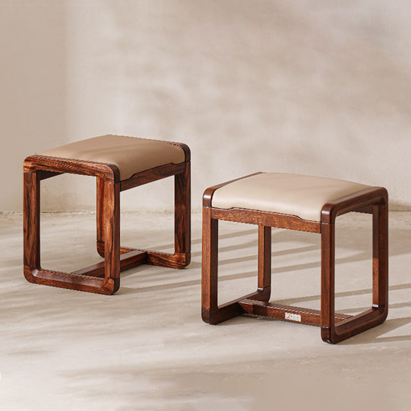 Modern Minimalist Solid Wood Vanity Stool With Faux Leather Cushion For Bedroom &amp; Dressing Area