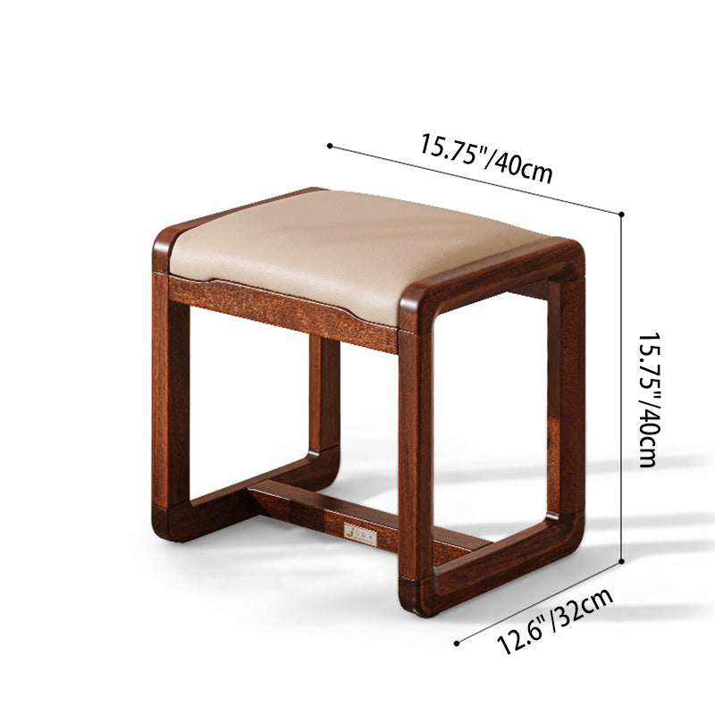 Modern Minimalist Solid Wood Vanity Stool With Faux Leather Cushion For Bedroom &amp; Dressing Area