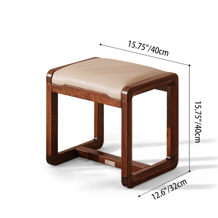 Modern Minimalist Solid Wood Vanity Stool With Faux Leather Cushion For Bedroom &amp; Dressing Area