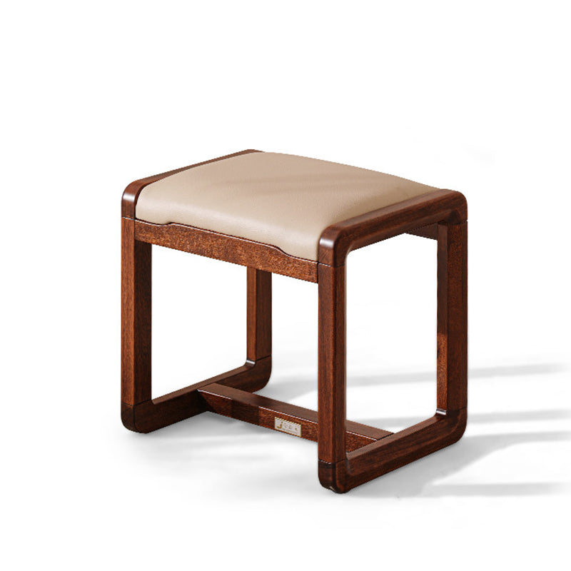 Modern Minimalist Solid Wood Vanity Stool With Faux Leather Cushion For Bedroom &amp; Dressing Area