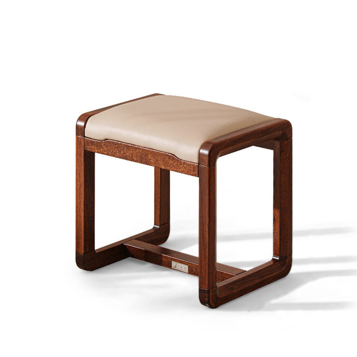 Modern Minimalist Solid Wood Vanity Stool With Faux Leather Cushion For Bedroom &amp; Dressing Area