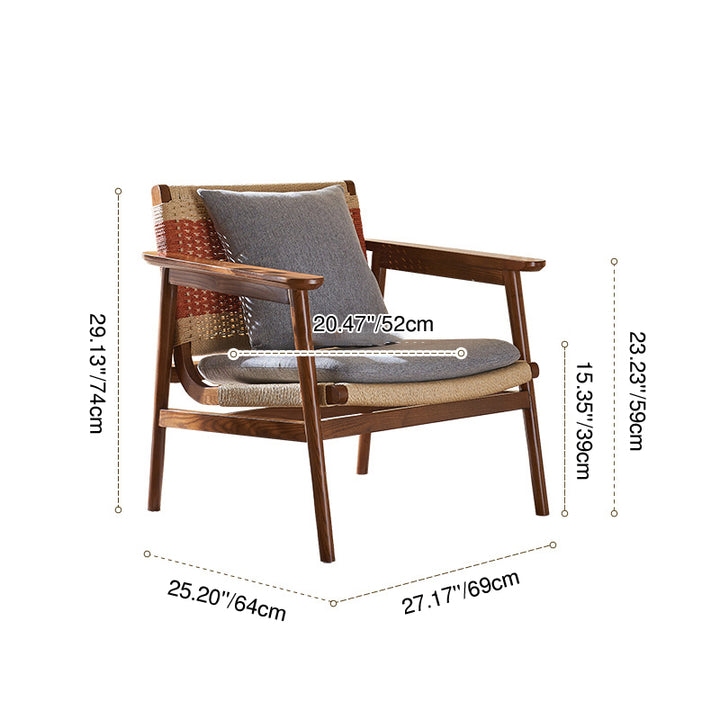 Moderner Mid-Century Akzentstuhl aus massivem Holz mit PE-gewebten Armlehnen und Rückenlehne für das Wohnzimmer 