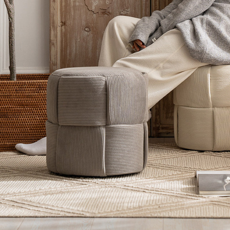 Modern Minimalist Solid Wood Corduroy Cylindrical Ottoman Low Stool For Living Room And Entryway