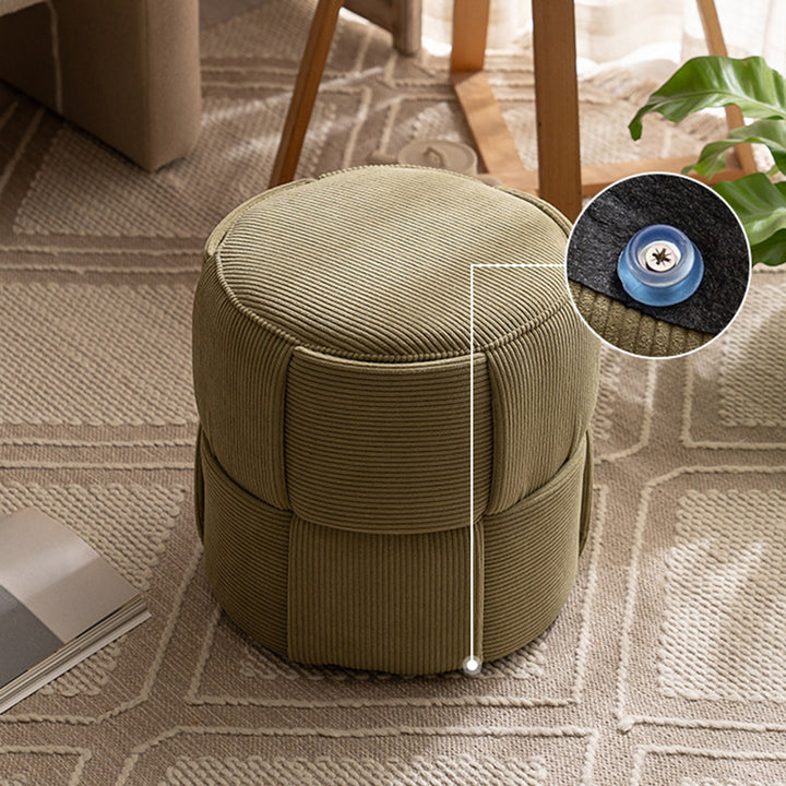 Modern Minimalist Solid Wood Corduroy Cylindrical Ottoman Low Stool For Living Room And Entryway