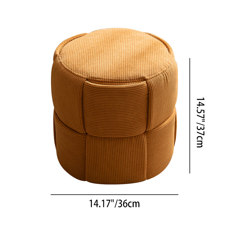 Modern Minimalist Solid Wood Corduroy Cylindrical Ottoman Low Stool For Living Room And Entryway