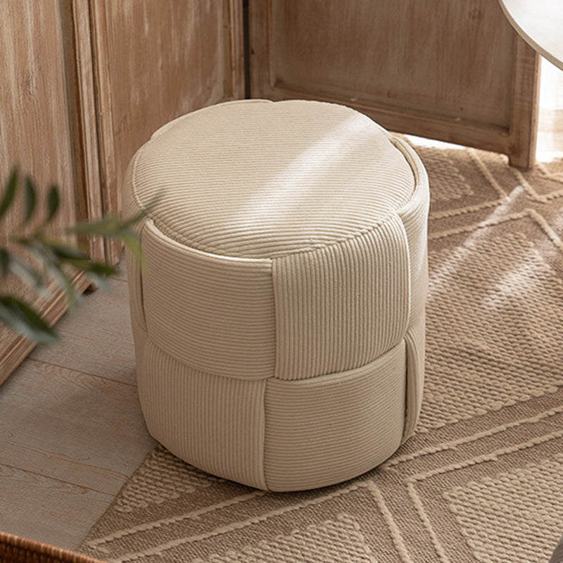 Modern Minimalist Solid Wood Corduroy Cylindrical Ottoman Low Stool For Living Room And Entryway