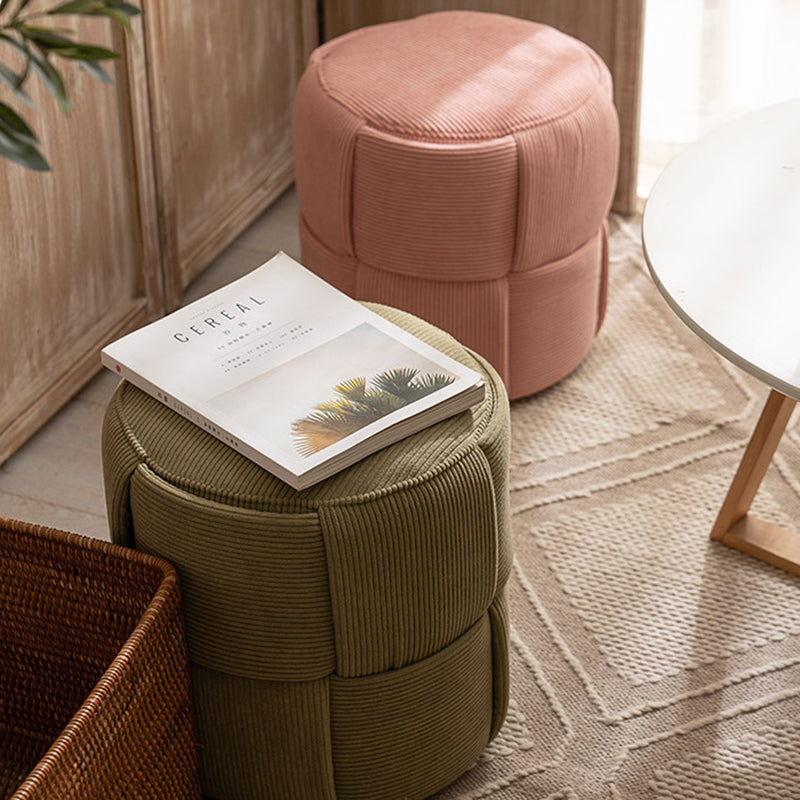 Modern Minimalist Solid Wood Corduroy Cylindrical Ottoman Low Stool For Living Room And Entryway