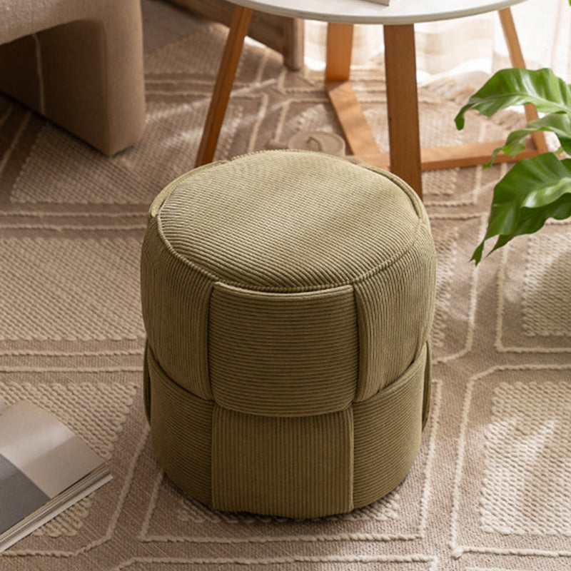 Modern Minimalist Solid Wood Corduroy Cylindrical Ottoman Low Stool For Living Room And Entryway