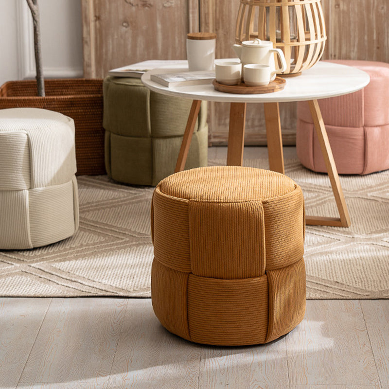Modern Minimalist Solid Wood Corduroy Cylindrical Ottoman Low Stool For Living Room And Entryway