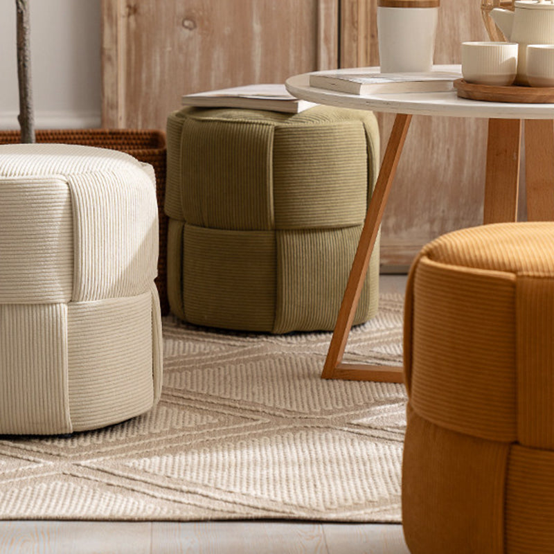 Modern Minimalist Solid Wood Corduroy Cylindrical Ottoman Low Stool For Living Room And Entryway