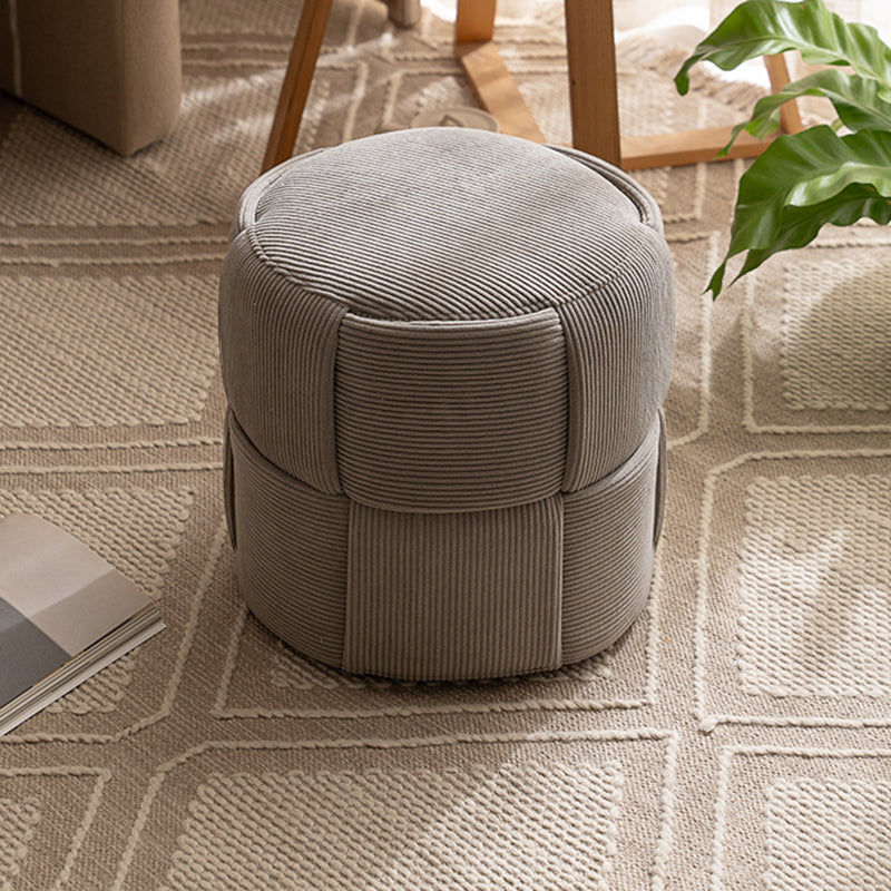 Modern Minimalist Solid Wood Corduroy Cylindrical Ottoman Low Stool For Living Room And Entryway