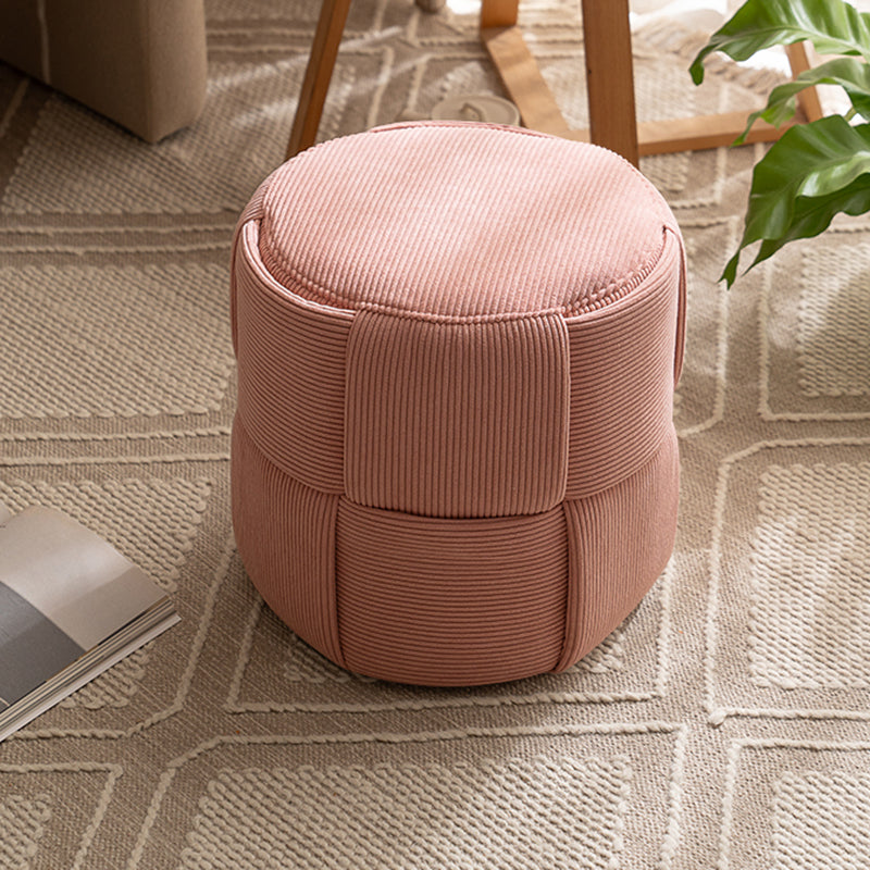 Modern Minimalist Solid Wood Corduroy Cylindrical Ottoman Low Stool For Living Room And Entryway
