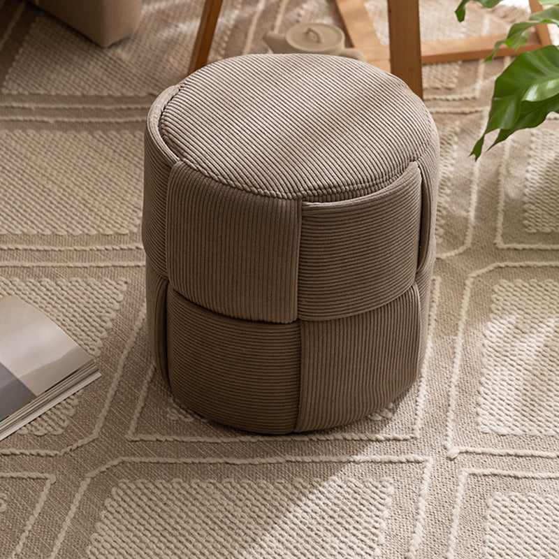 Modern Minimalist Solid Wood Corduroy Cylindrical Ottoman Low Stool For Living Room And Entryway
