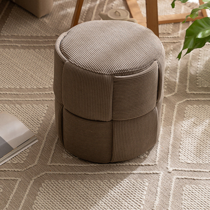 Modern Minimalist Solid Wood Corduroy Cylindrical Ottoman Low Stool For Living Room And Entryway