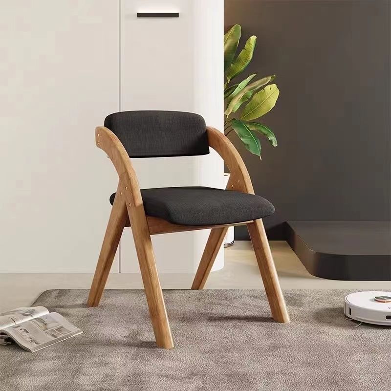 Modern Minimalist Square Rounded Corner Solid Wood Cotton Linen Sponge Foldable Dining Chair Backrest For Dining Room