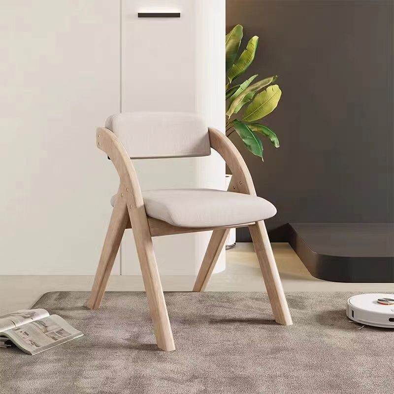Modern Minimalist Square Rounded Corner Solid Wood Cotton Linen Sponge Foldable Dining Chair Backrest For Dining Room