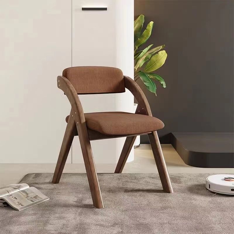 Modern Minimalist Square Rounded Corner Solid Wood Cotton Linen Sponge Foldable Dining Chair Backrest For Dining Room