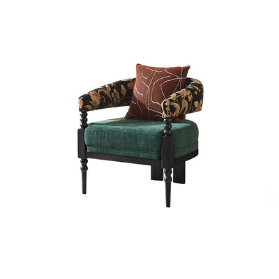 Traditional French Solid Ash Wood Curved Handrail Cotton-Linen Blend Accent Chair & Table Set For Living Room