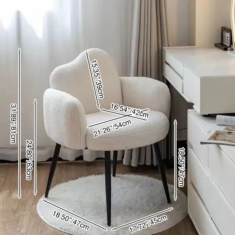 Modern Minimalist Hug-Style Sherpa Fabric Plywood Iron Vanity Stool With Armrest Backrest For Bedroom
