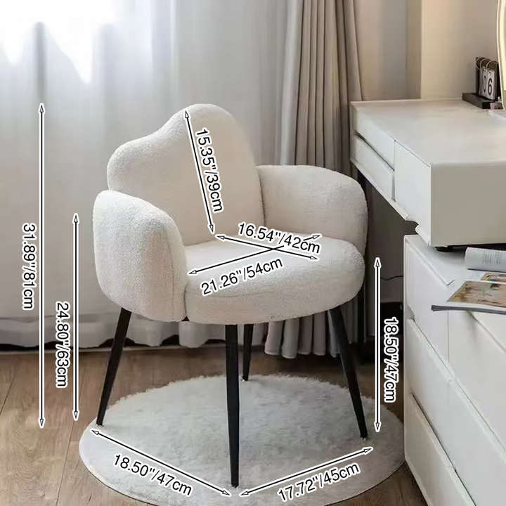 Modern Minimalist Hug-Style Sherpa Fabric Plywood Iron Vanity Stool With Armrest Backrest For Bedroom