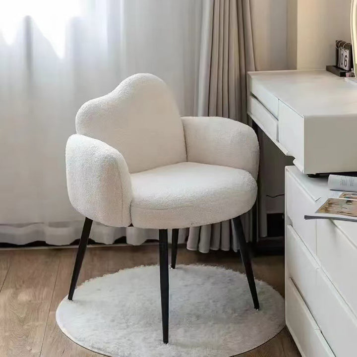 Modern Minimalist Hug-Style Sherpa Fabric Plywood Iron Vanity Stool With Armrest Backrest For Bedroom
