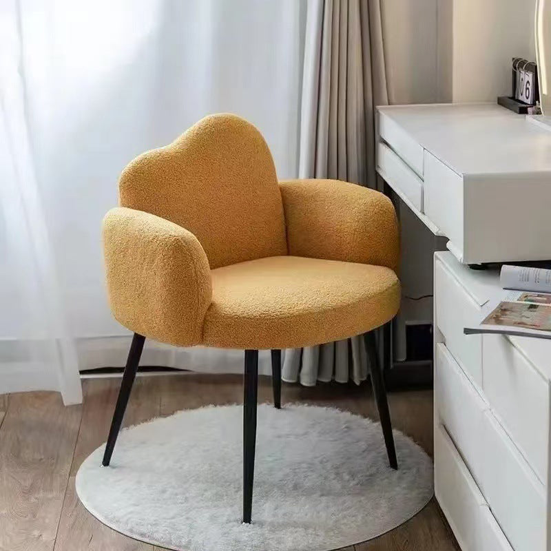 Modern Minimalist Hug-Style Sherpa Fabric Plywood Iron Vanity Stool With Armrest Backrest For Bedroom