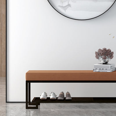 Modern Minimalist Rectangular Wrought Iron PU Leather Tech Fabric Shoe Bench 2-Tier For Entryway