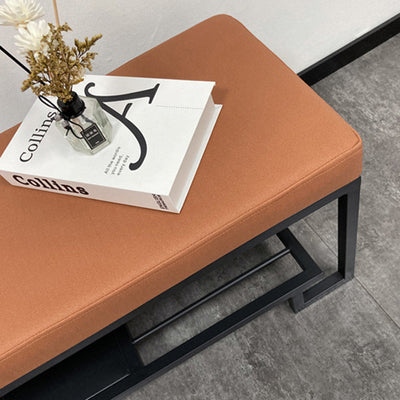 Modern Minimalist Rectangular Wrought Iron PU Leather Tech Fabric Shoe Bench 2-Tier For Entryway