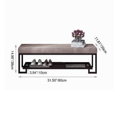 Modern Minimalist Rectangular Wrought Iron PU Leather Tech Fabric Shoe Bench 2-Tier For Entryway