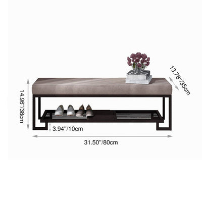 Modern Minimalist Rectangular Wrought Iron PU Leather Tech Fabric Shoe Bench 2-Tier For Entryway