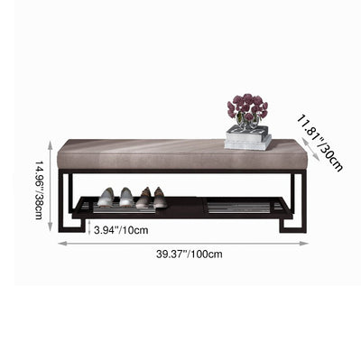 Modern Minimalist Rectangular Wrought Iron PU Leather Tech Fabric Shoe Bench 2-Tier For Entryway